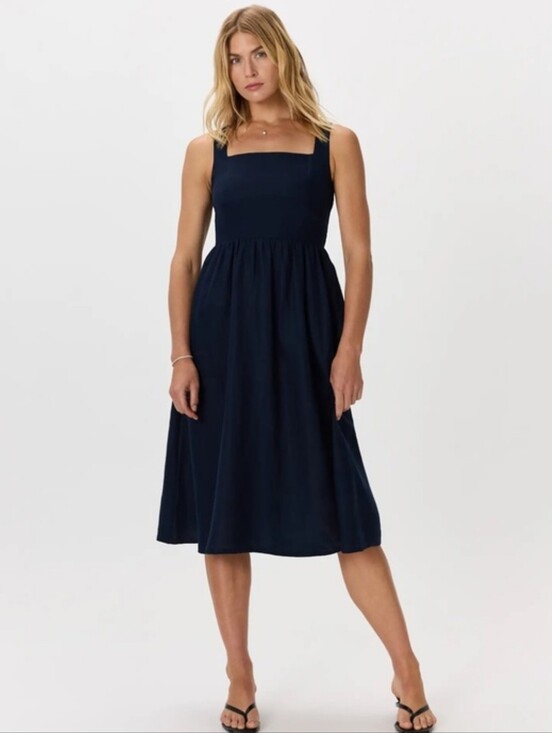 Quince Dresses & Skirts - Quince 100% European Linen Fit & Flare Midi Dress Deep Navy Blue Coastal Size XS